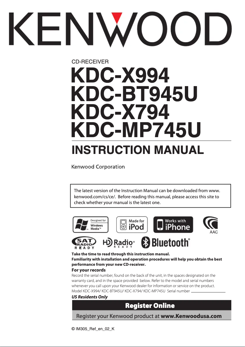 Page 1 de la notice Manuel utilisateur Kenwood eXcelon KDC-X994