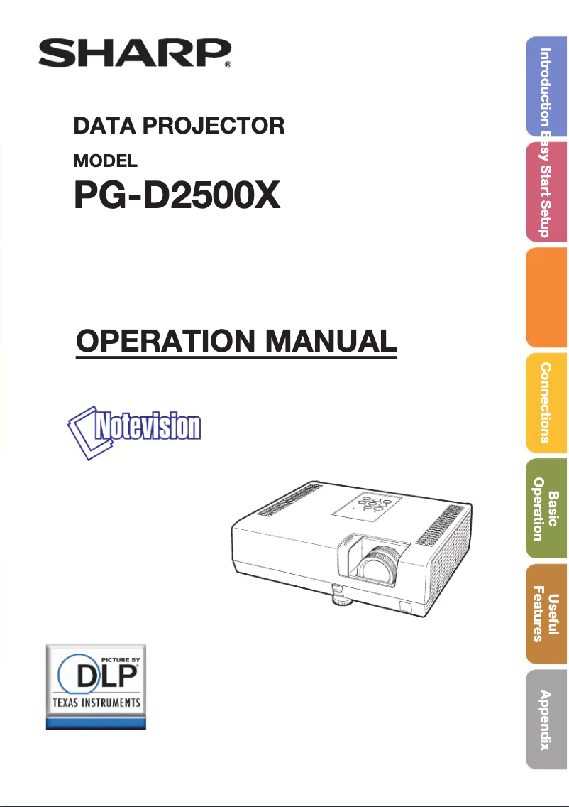 Image de la première page du manuel de l'appareil PG-D2500X