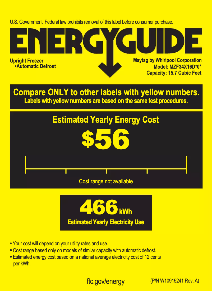 Page 1 de la notice Label énergétique Maytag MZF34X16DW