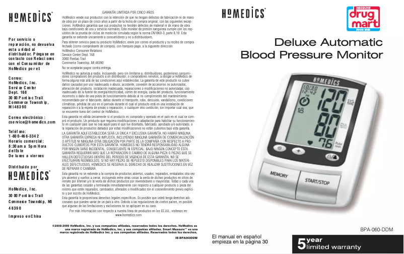 Página 1 del manual Manual de usuario Homedics BPA-060-DDM