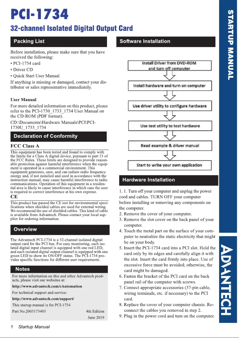 Page n°1 - Manuel utilisateur Advantech PCI-1734-CE