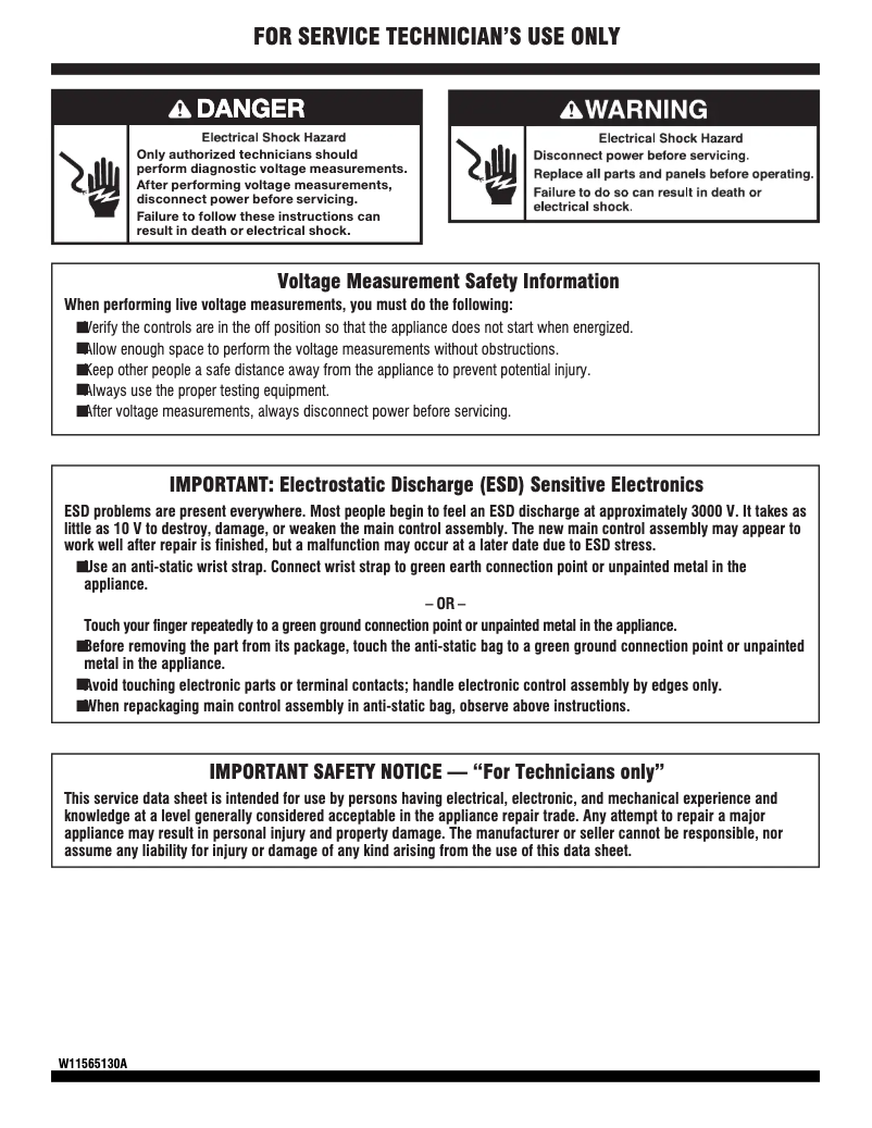 Page n°1 - Informations de garantie Whirlpool WGD500RLW
