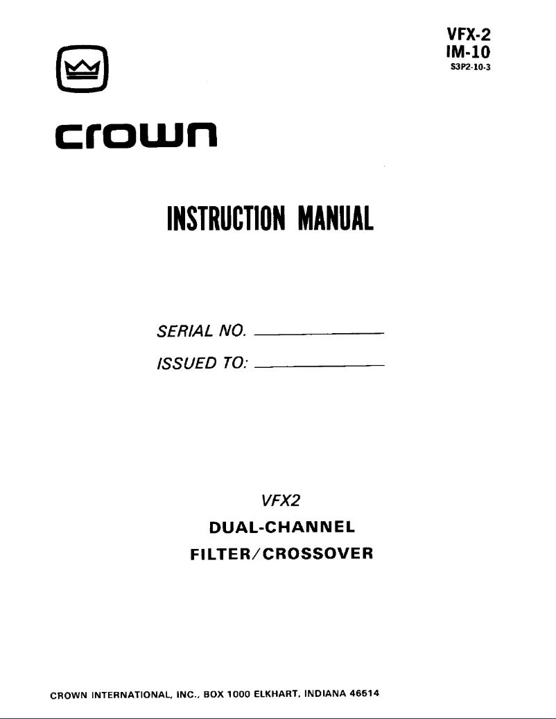 Page 1 de la notice Manuel utilisateur Crown VFX-2