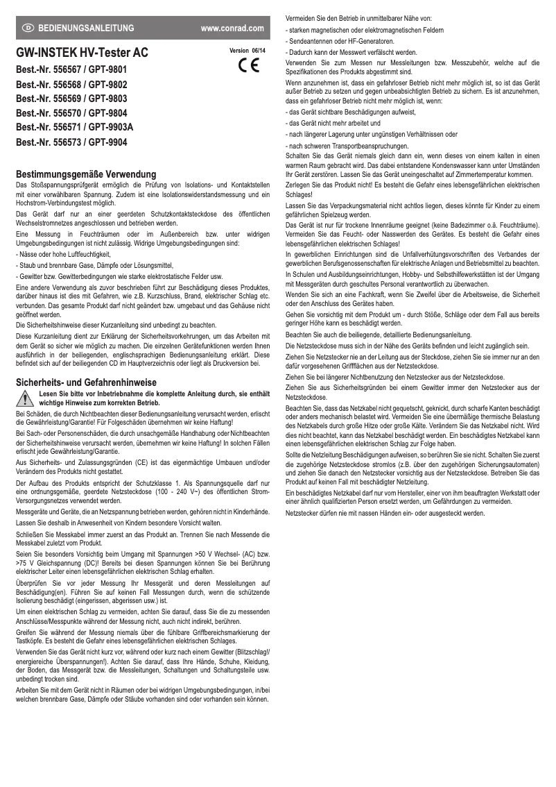Page 1 de la notice Manuel utilisateur GW Instek GPT-9801