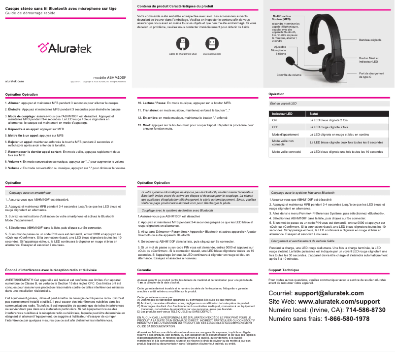 Page 1 de la notice Guide de démarrage rapide Aluratek ABHM100F