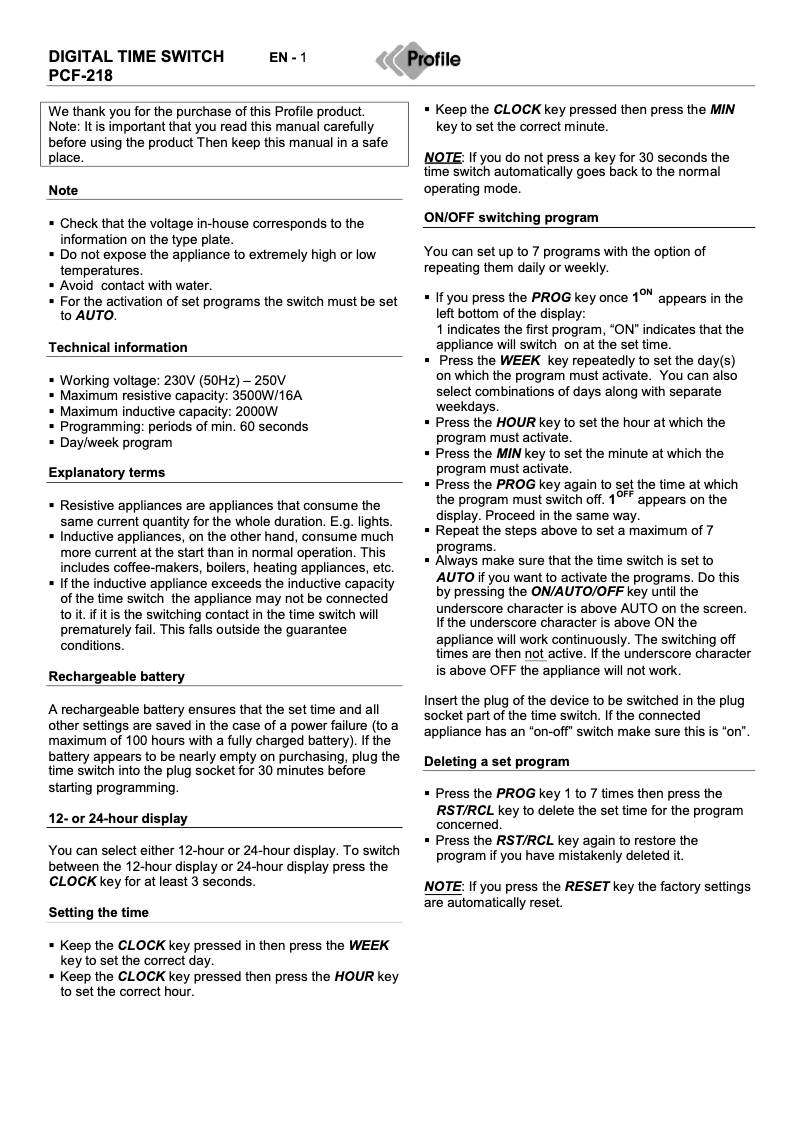 Imagen de la primera página del manual del dispositivo PCF-218