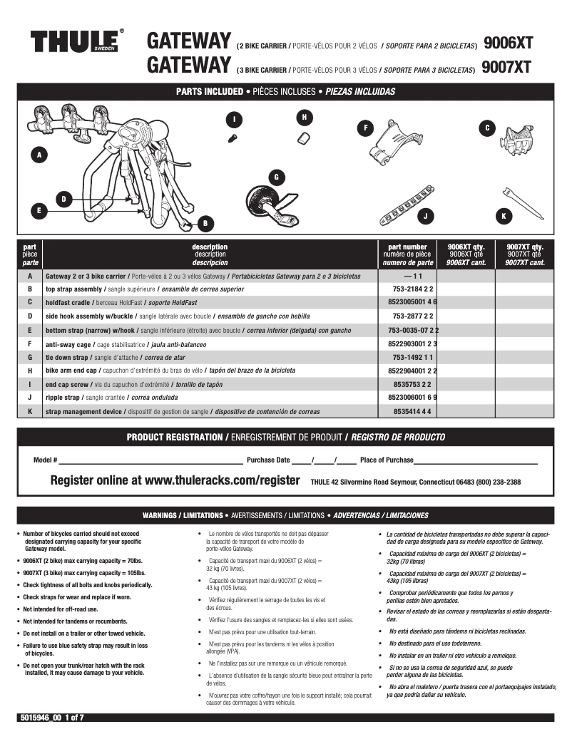 Page 1 de la notice Manuel utilisateur Thule Gateway 9006XT