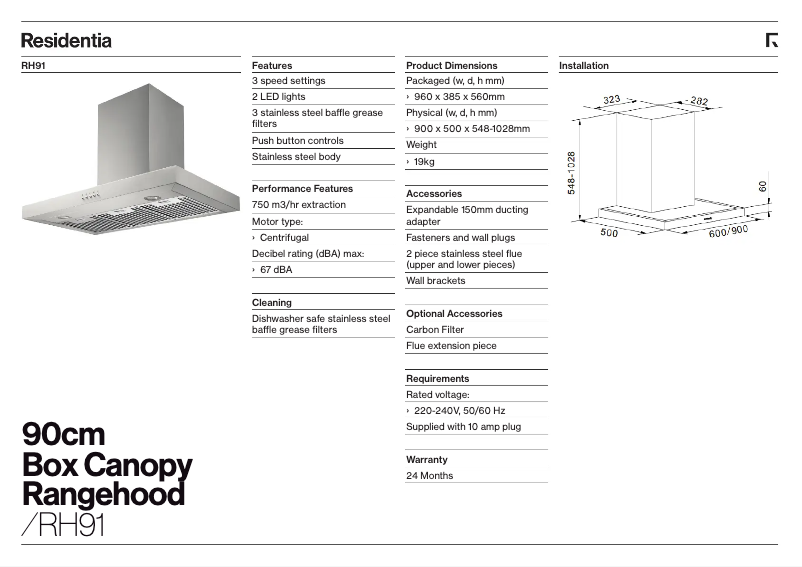 Page 1 de la notice Fiche technique Esatto RH91