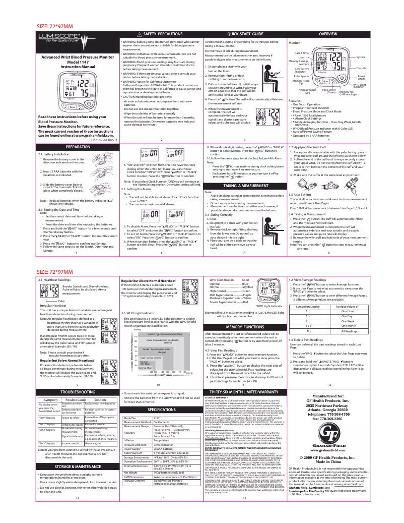 Page n°1 - Manuel utilisateur Lumiscope 1147