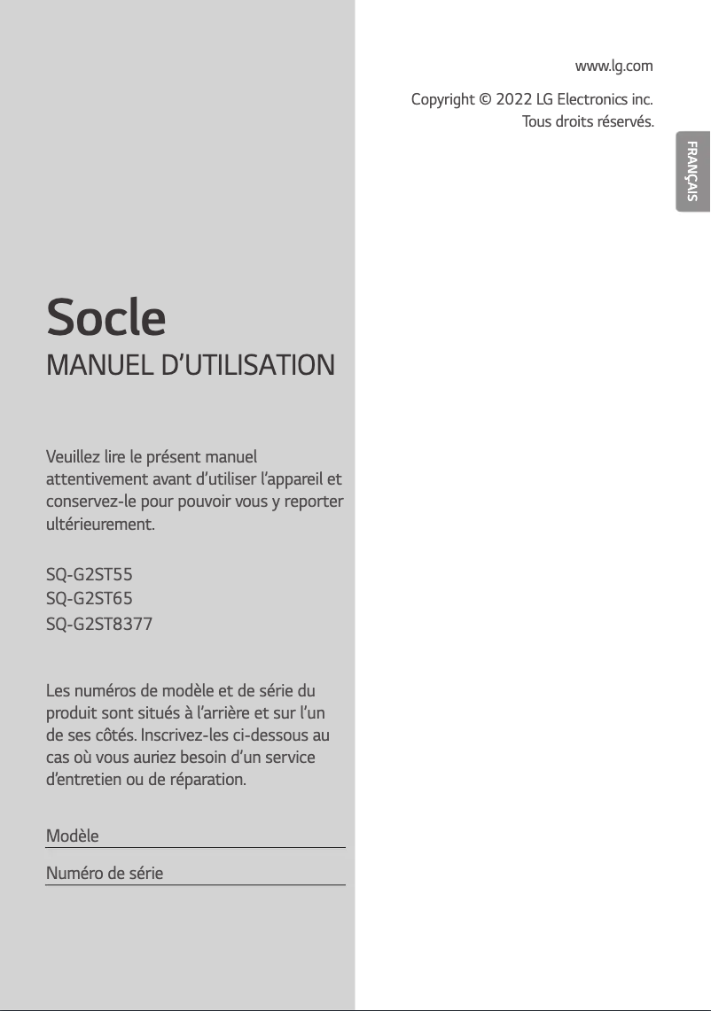 Image de la première page du manuel de l'appareil SQ-G2ST55