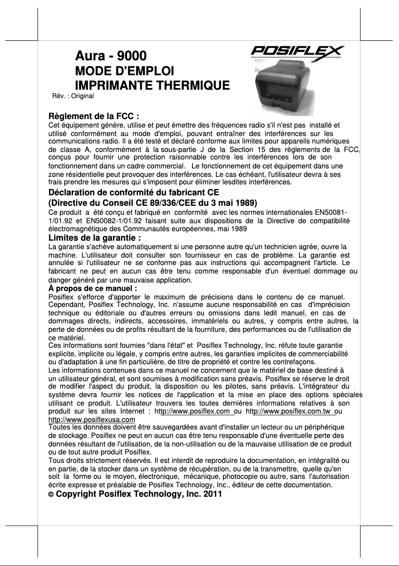 Page n°1 - Manuel utilisateur Posiflex AURA PP-9000