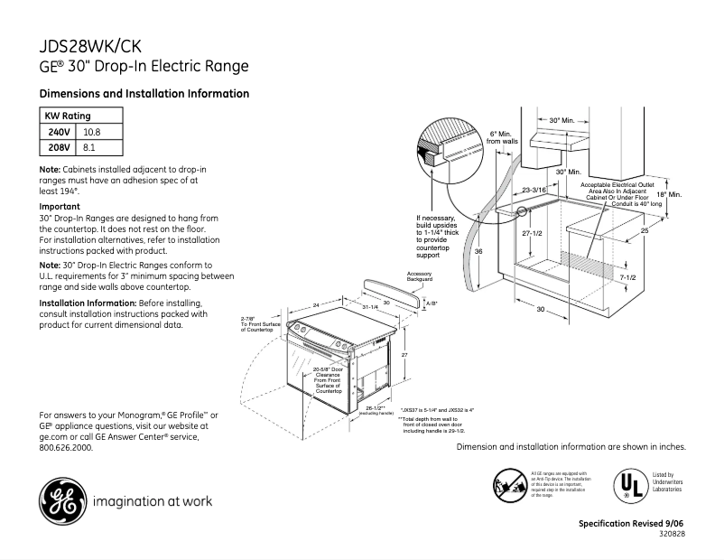 Página 1 del manual Ficha técnica GE JDS28CKCC