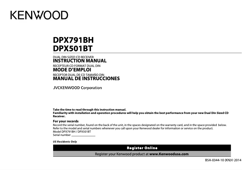 Page n°1 - Manuel utilisateur Kenwood DPX791BH