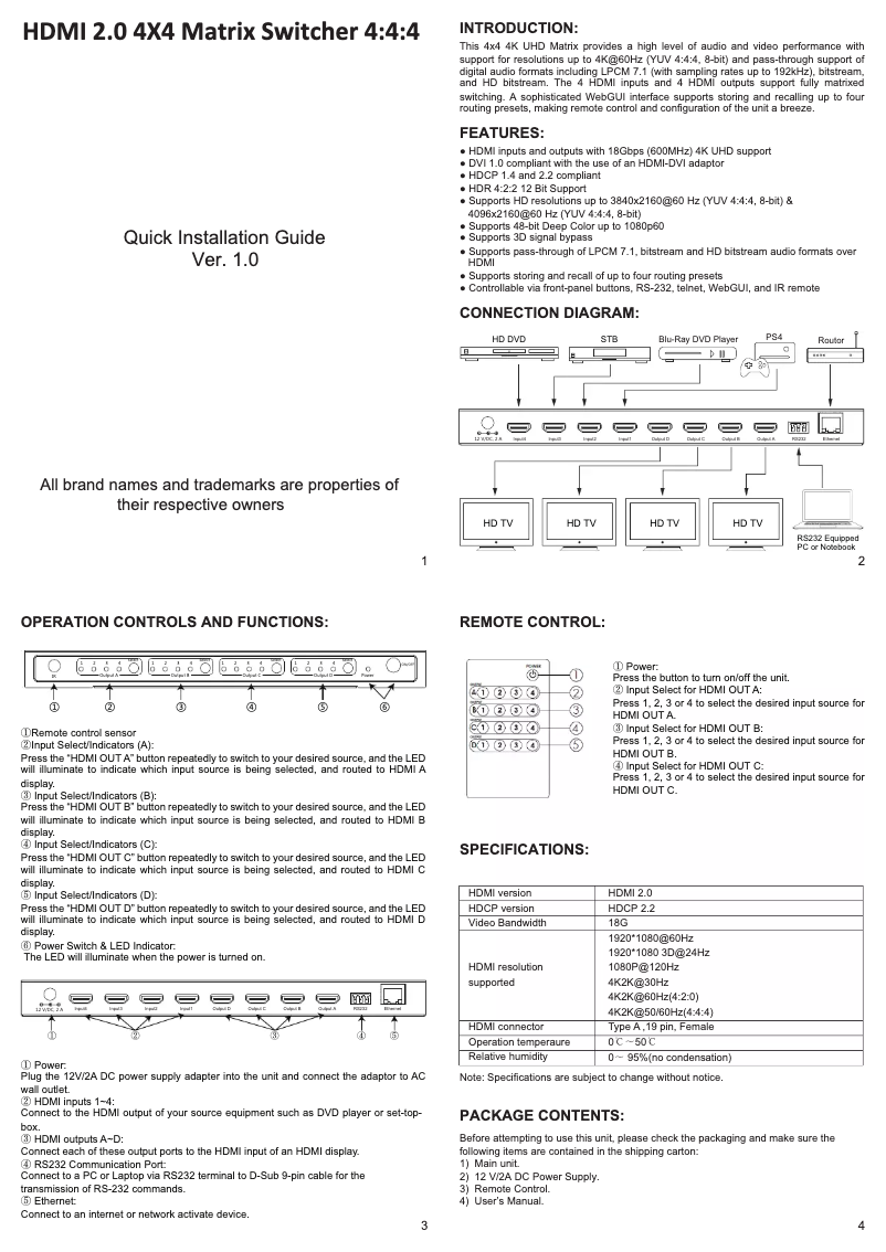 Page 1 de la notice Manuel utilisateur Micro Connect MC-HM-MT404L