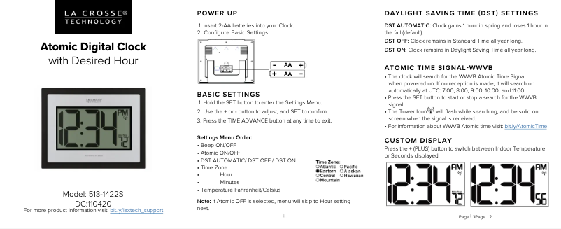 Page n°1 - Manuel utilisateur La Crosse Technology 513-1422S