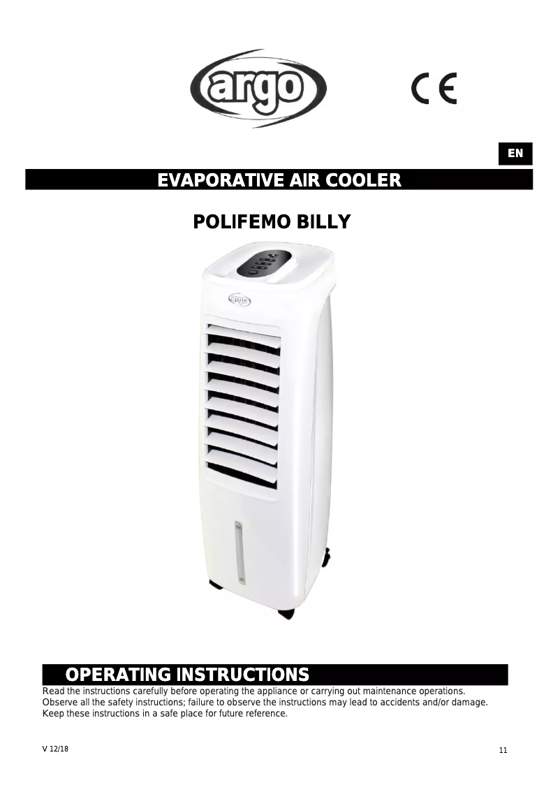 Page 1 de la notice Manuel utilisateur ARGO Polifemo Billy