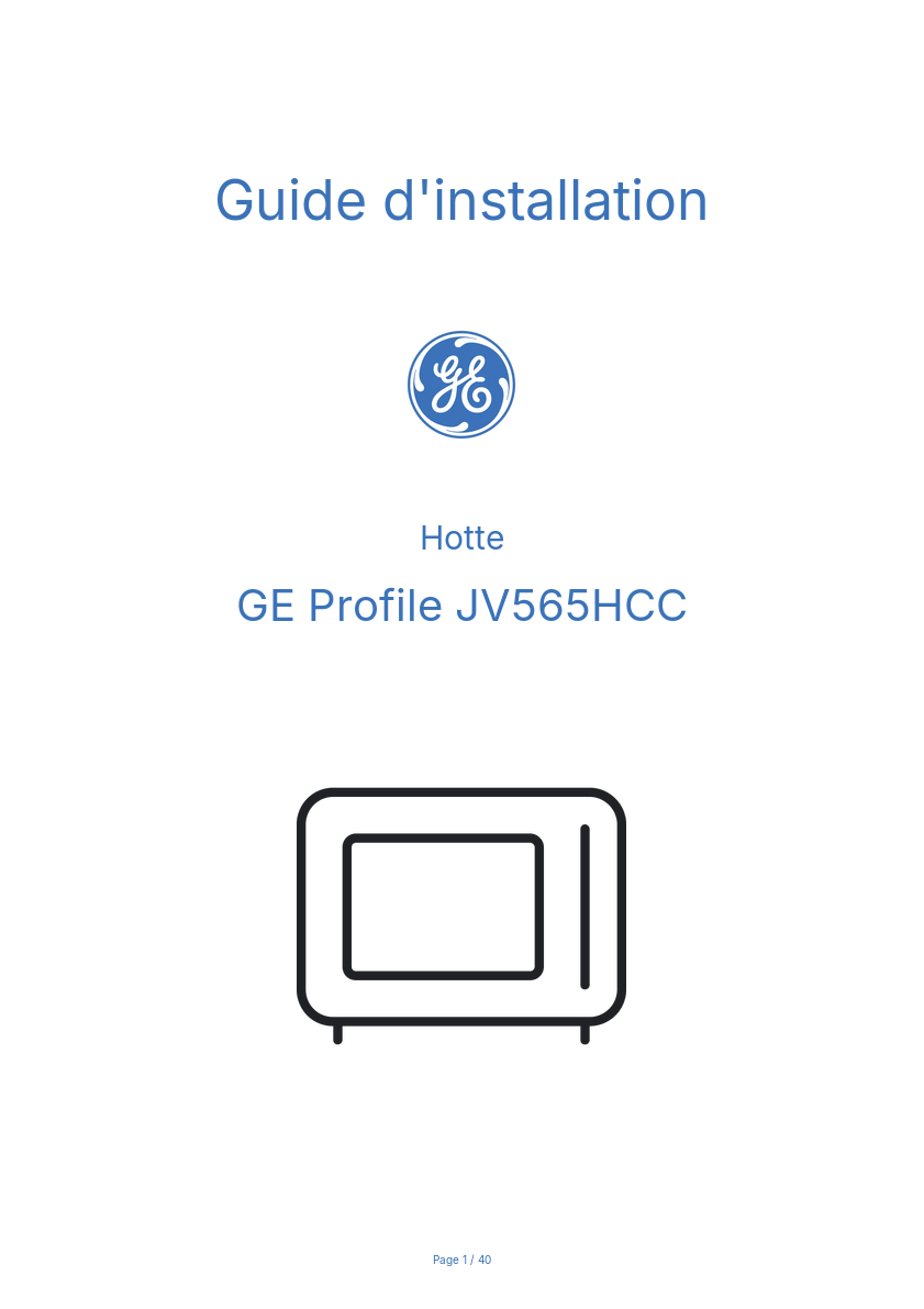 Page n°1 - Guide d'installation GE Profile JV565HCC
