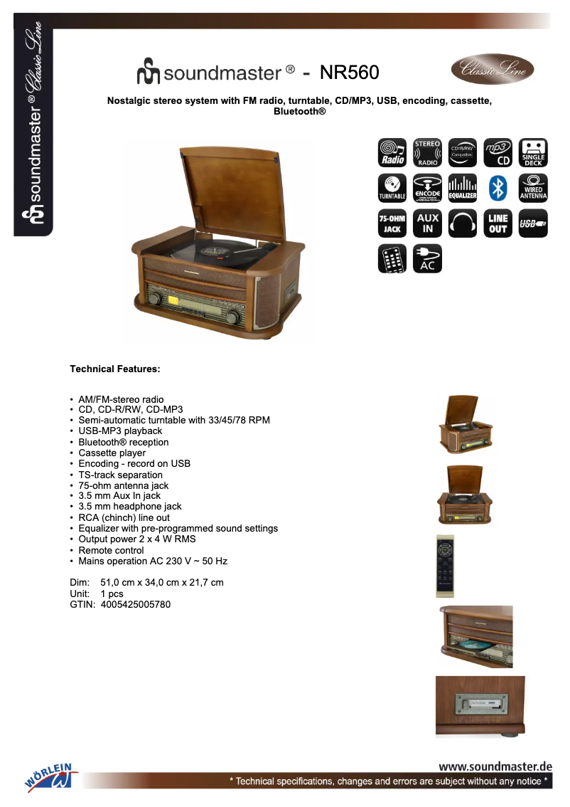 Page n°1 - Fiche technique Soundmaster NR560