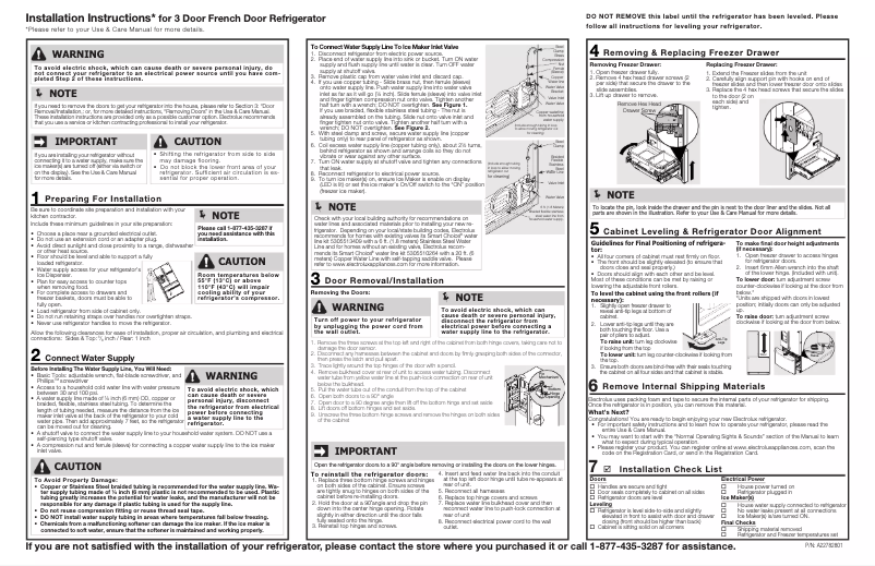 Page n°1 - Guide d'installation Frigidaire FRFS2823AW