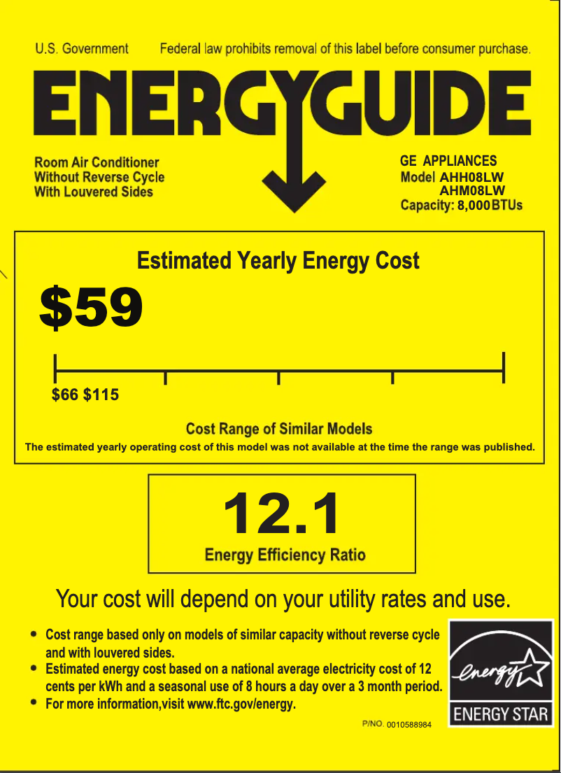 Page 1 de la notice Label énergétique GE AHH08LW