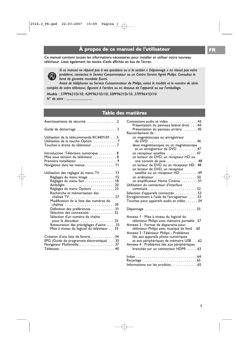 Imagen de la primera página del manual del dispositivo Cineos 37PF9631D