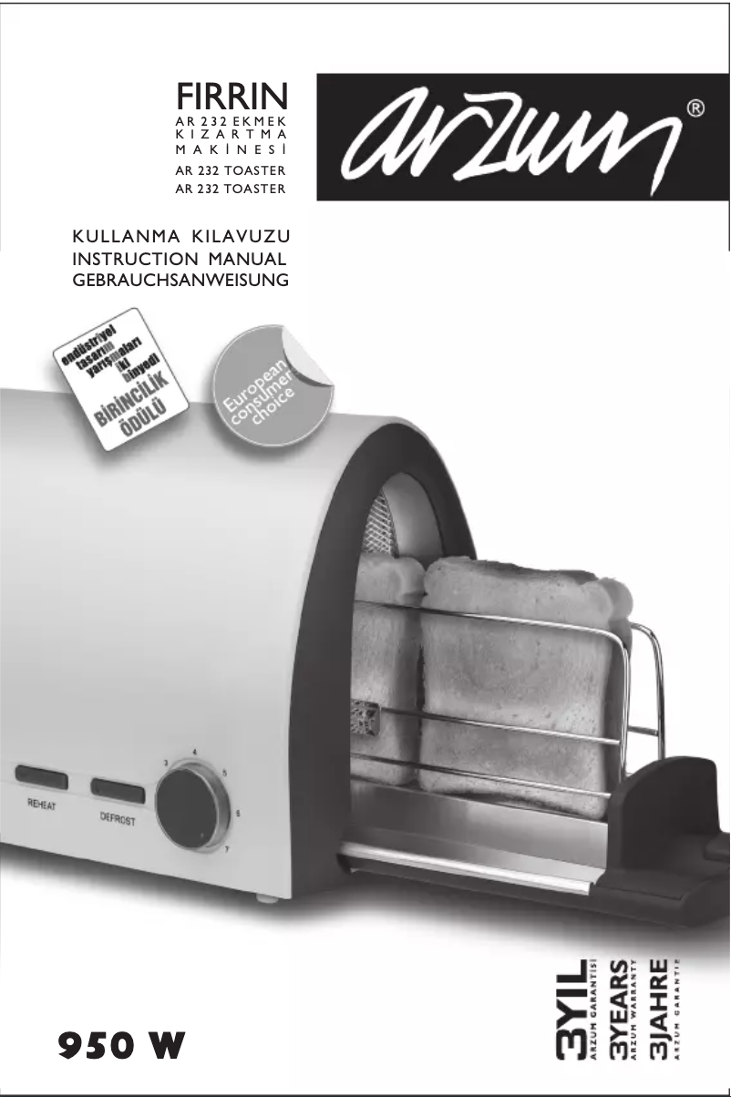 Page 1 de la notice Manuel utilisateur Arzum AR232