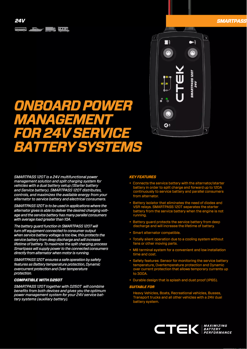 Page 1 de la notice Fiche technique Ctek Smartpass 120T