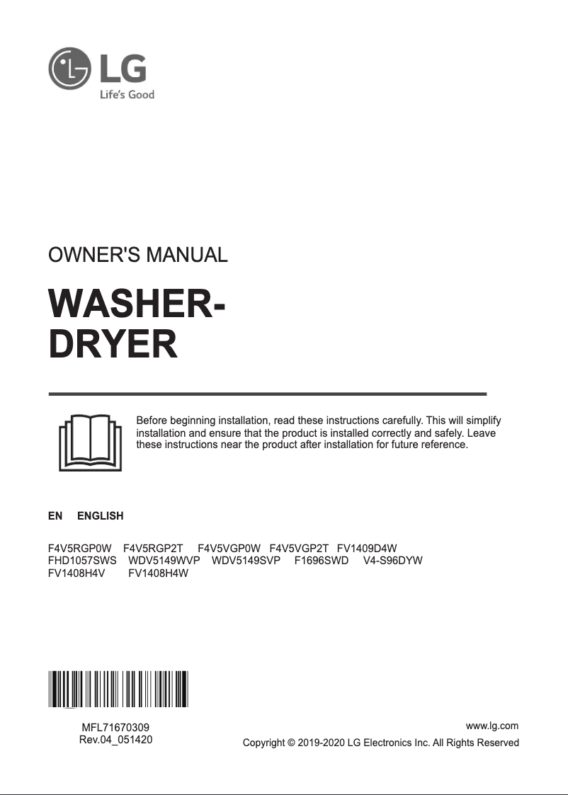 Page 1 de la notice Manuel utilisateur LG FV1408H4V