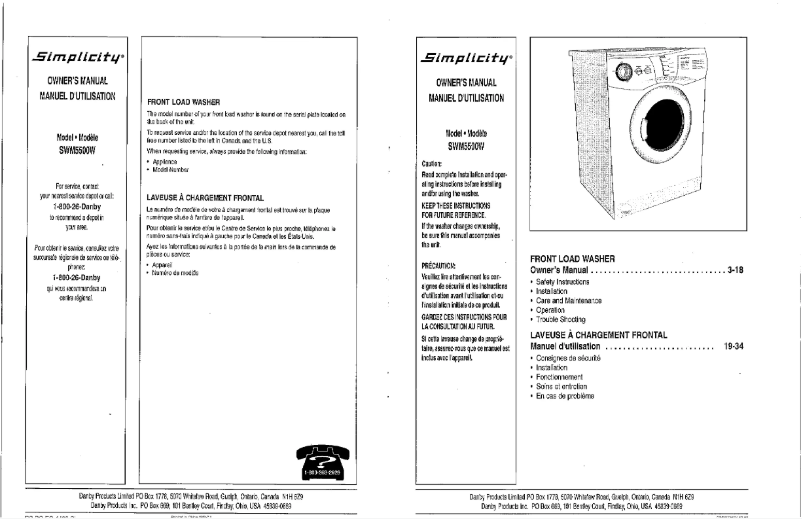 Page n°1 - Manuel utilisateur Simplicity SWM5500W
