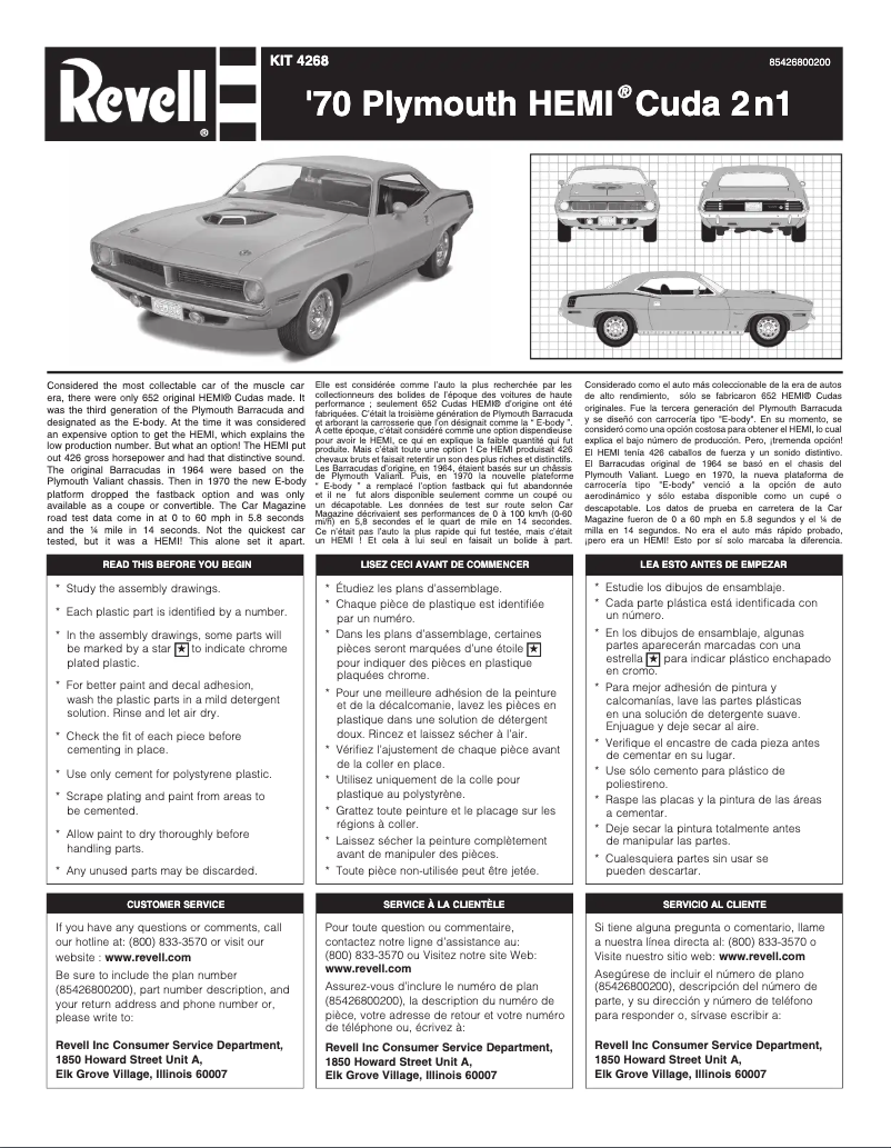 Page 1 de la notice Manuel utilisateur Revell '70 Plymouth HEMI Cuda 2 'n 1