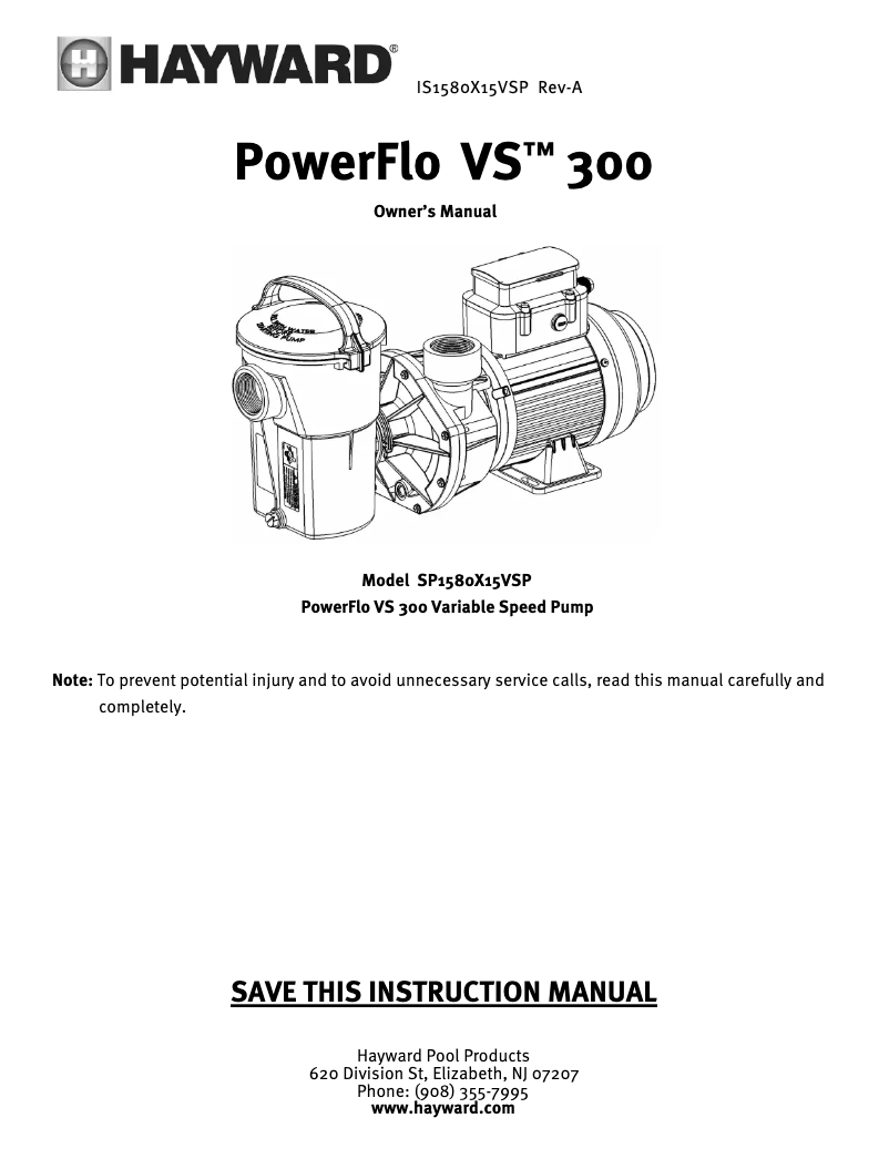 Página 1 del manual Manual de usuario Hayward PowerFlo VS 300