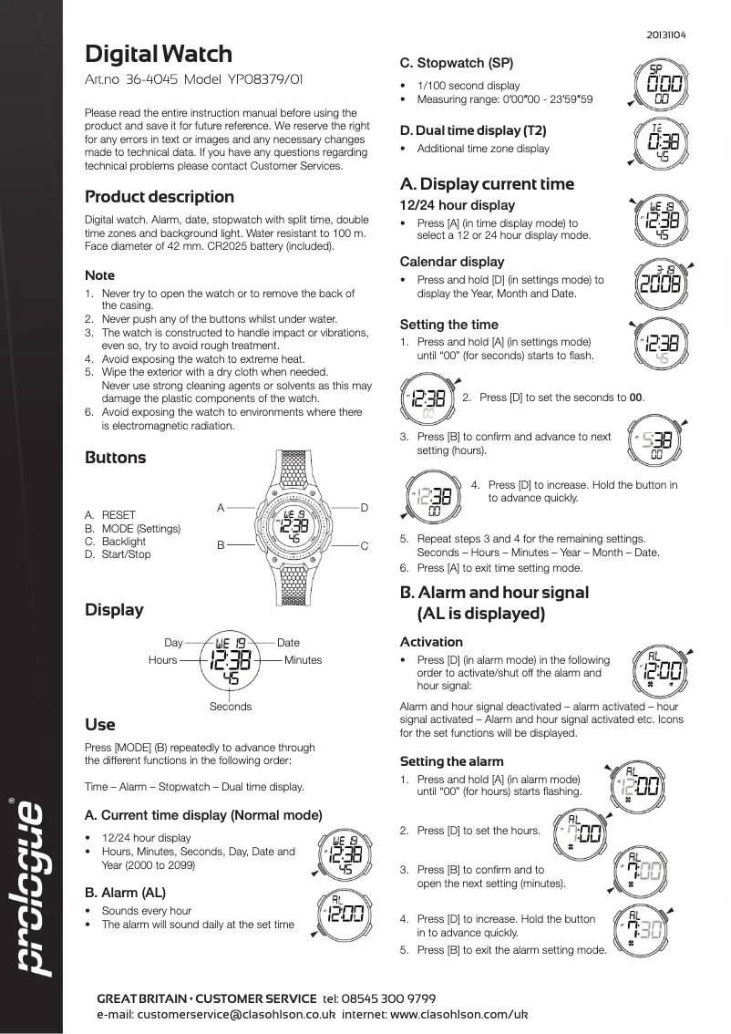 Page 1 de la notice Manuel utilisateur Prologue YP08379/01