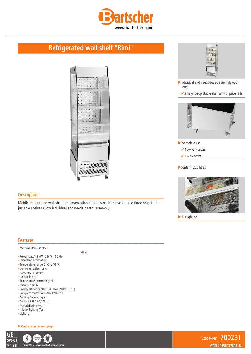 Page n°1 - Fiche technique Bartscher Rimi 700226
