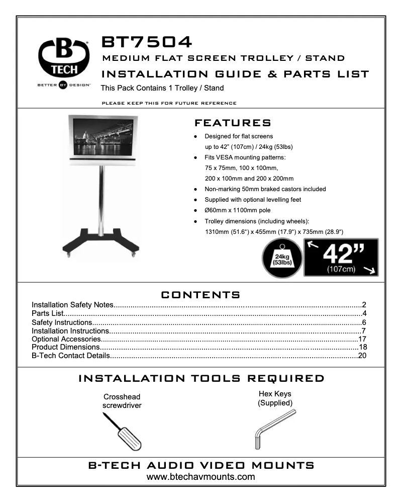 Page n°1 - Manuel utilisateur B-Tech BT7504
