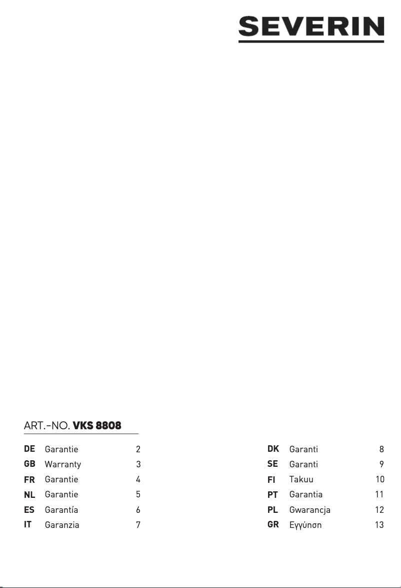 Page n°1 - Informations de garantie Severin VKS 8808