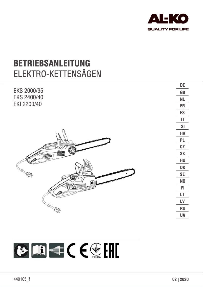 Page n°1 - Manuel utilisateur AL-KO EKI 2200/40