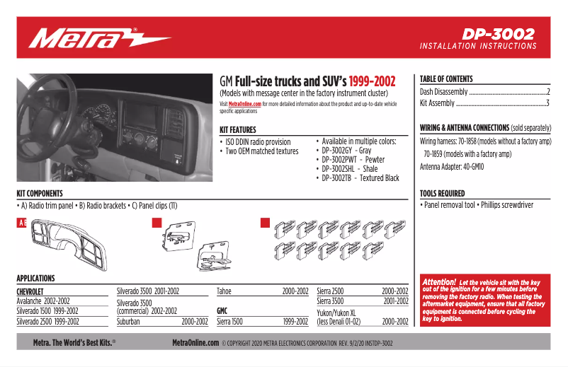 Page n°1 - Manuel utilisateur Metra DP-3002