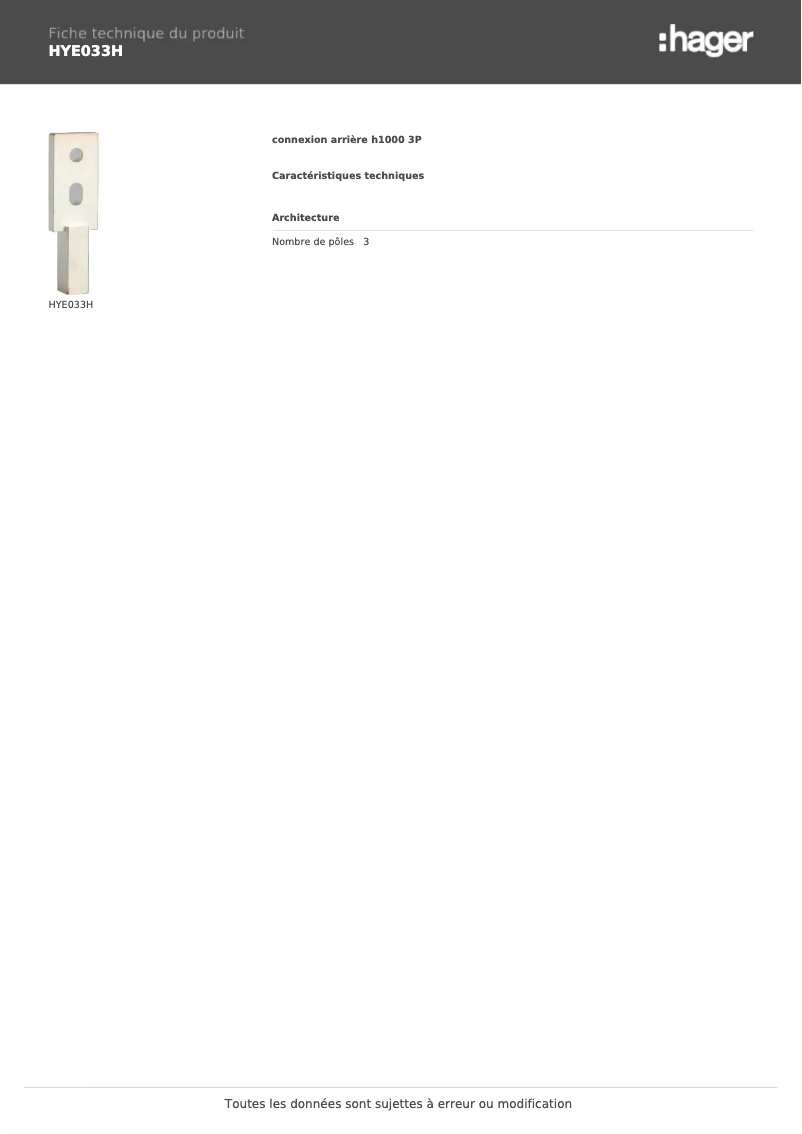 Page n°1 - Fiche technique Hager HYE033H