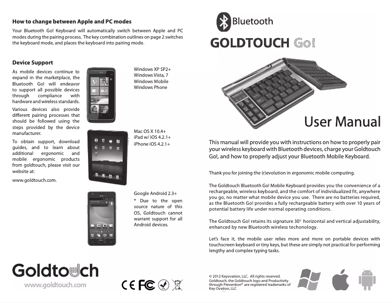 Page 1 de la notice Manuel utilisateur R-Go Tools Goldtouch Travel Go!2