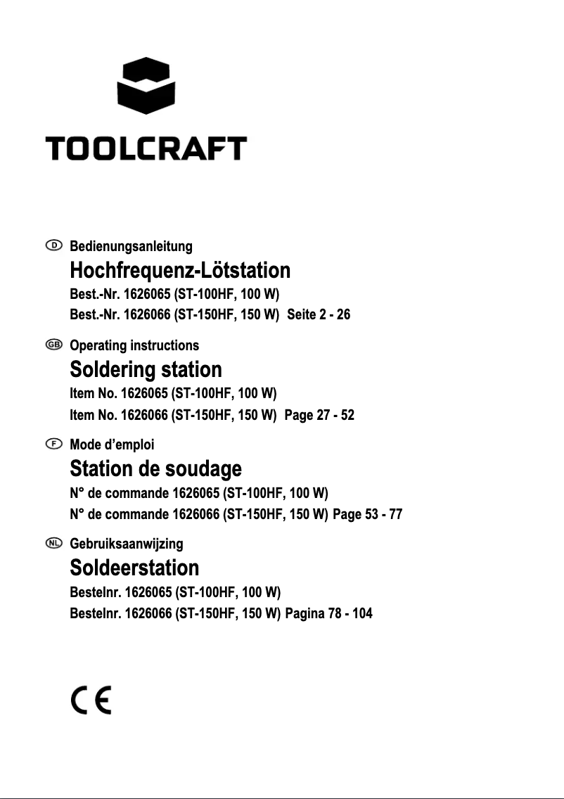 Page 1 de la notice Manuel utilisateur Toolcraft ST-150 HF