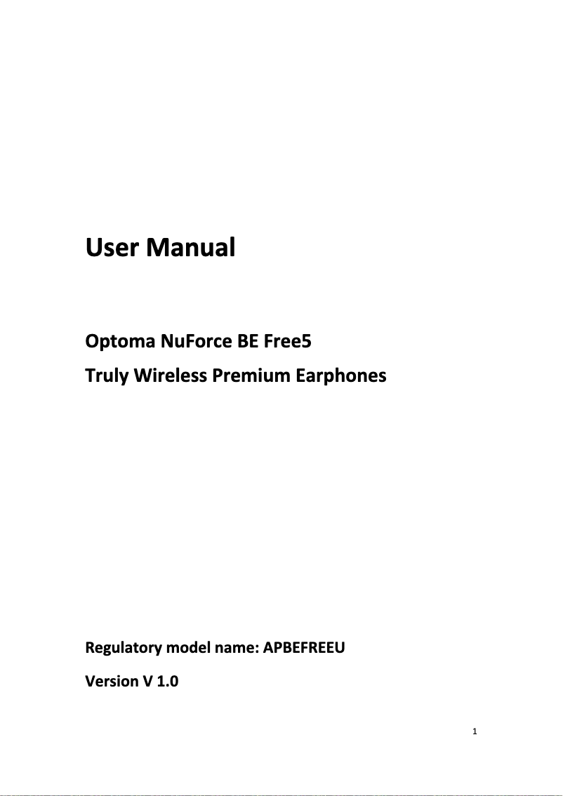 Page 1 de la notice Manuel utilisateur Optoma BE Free5