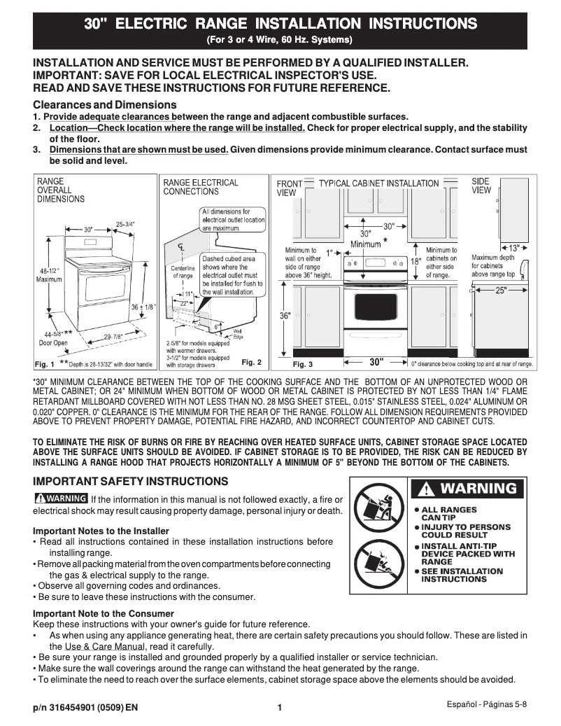 Page n°1 - Guide d'installation Frigidaire GLEF379DC