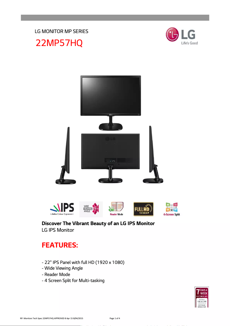 Page n°1 - Fiche technique LG 22MP57HQ