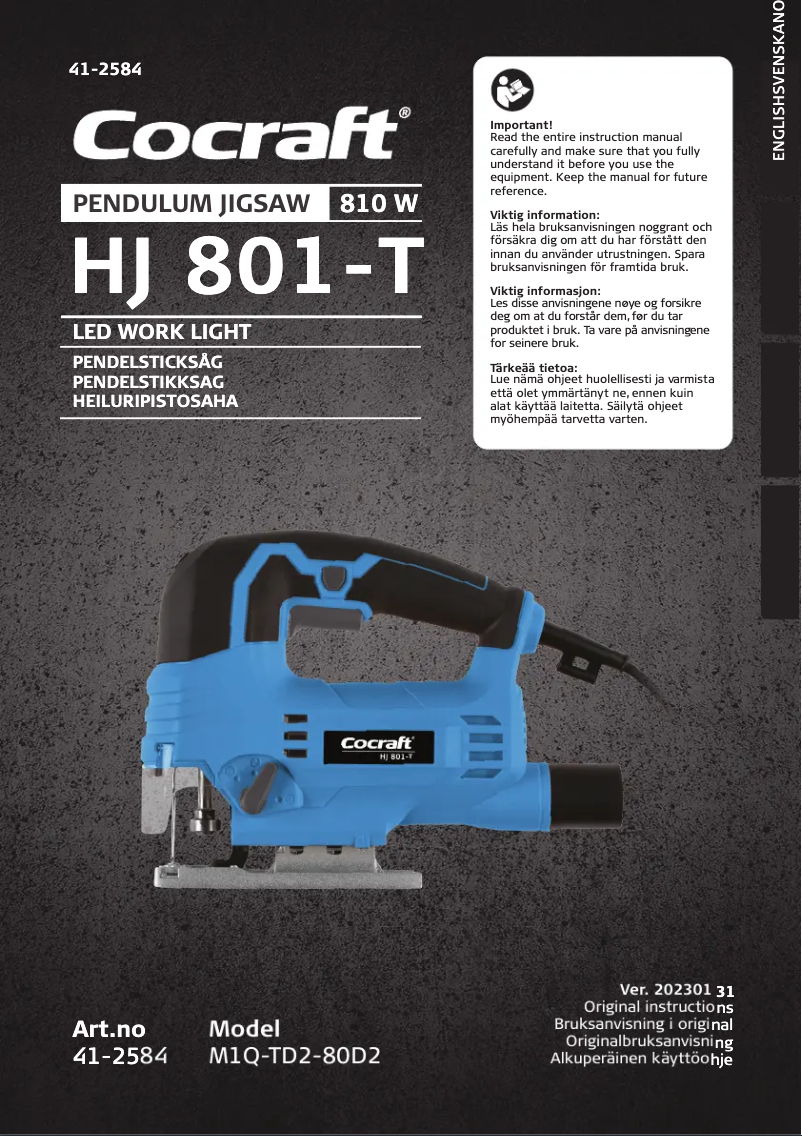 Page 1 de la notice Manuel utilisateur Cocraft HJ 801-T