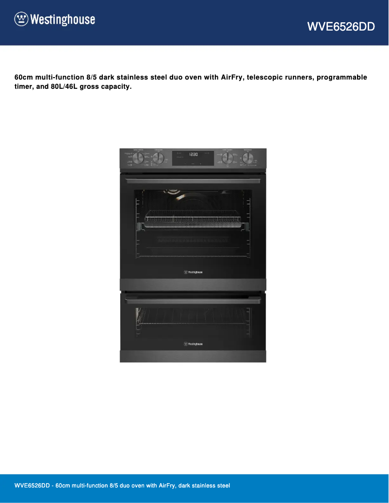 Página 1 del manual Ficha técnica Westinghouse WVE6526DD