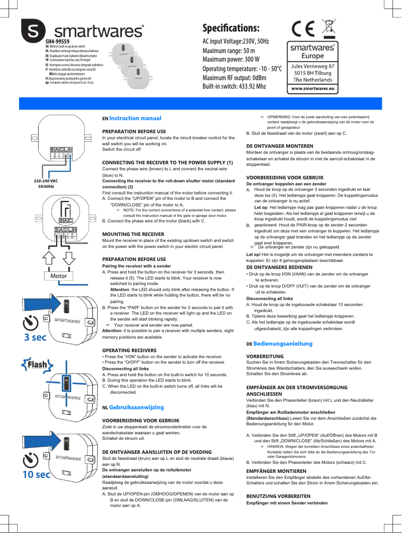 Page 1 de la notice Manuel utilisateur Smartwares SH4-99559