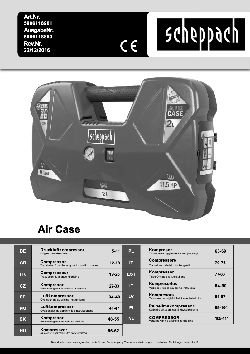 Page 1 de la notice Manuel utilisateur Scheppach Air Case