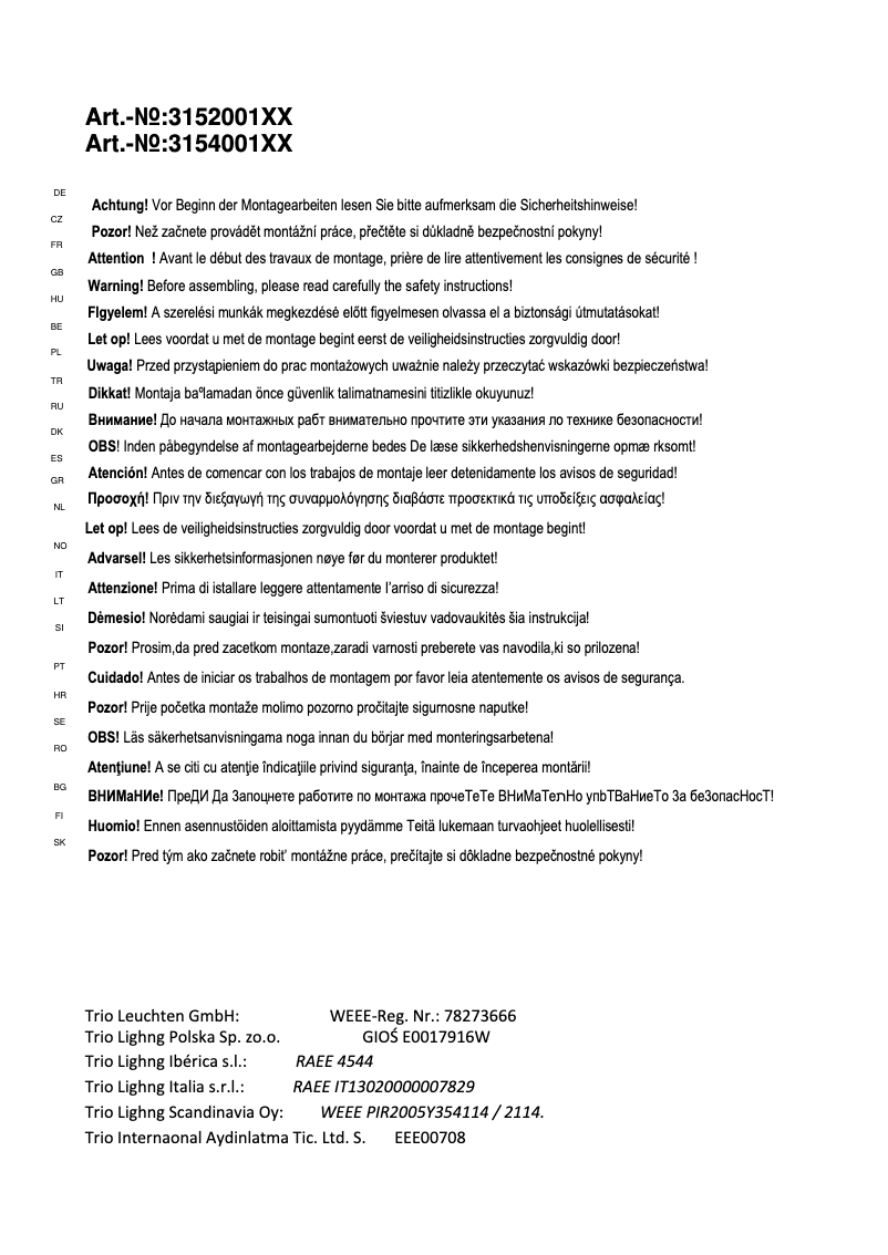 Page 1 de la notice Manuel utilisateur Trio Lighting Windsor 315400162