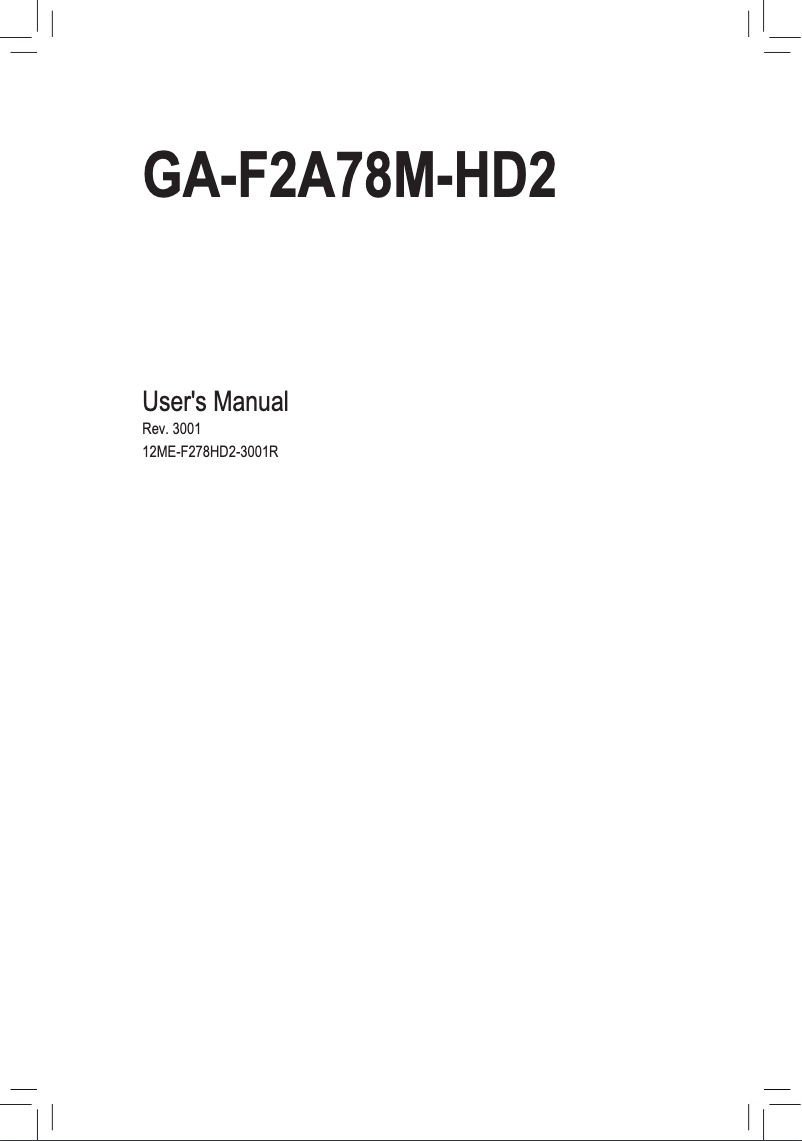 Page 1 de la notice Manuel utilisateur Gigabyte GA-F2A78M-HD2