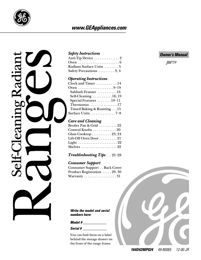 Page n°1 - Manuel d'utilisation et d'entretien GE Profile JBP79SDSS